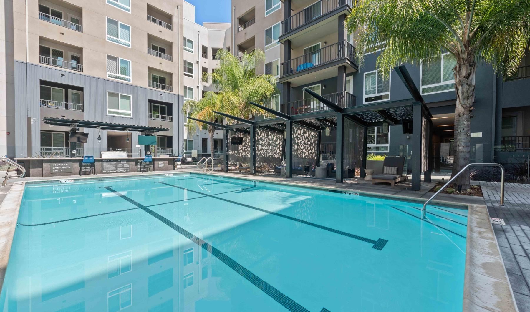 a swimming pool in a courtyard