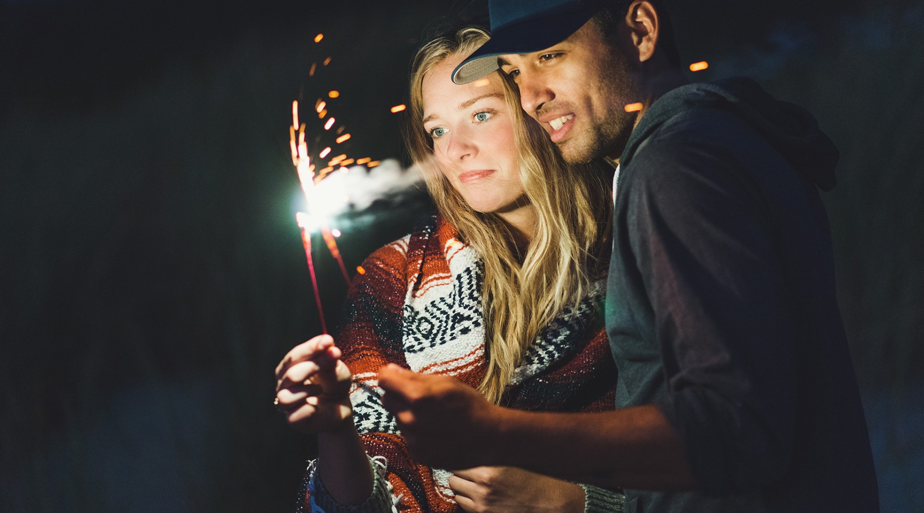 a couple holding sparklers